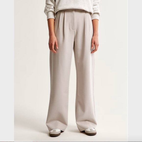 Abercrombie & Fitch Cream Sloane Tailored Wide Leg Pant-Tall Size - Size 31L/12L - Picture 3 of 8